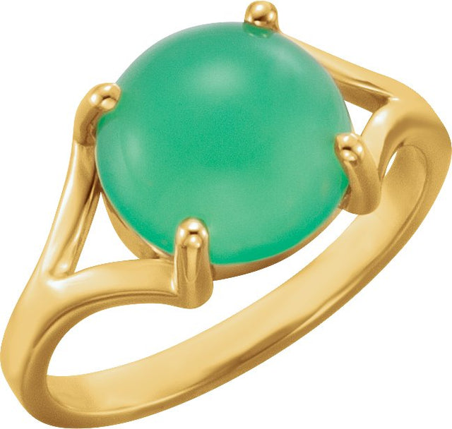 14K Gold Round Natural Green Chrysoprase Cabochon Ring – 10mm Stones - Yellow Gold