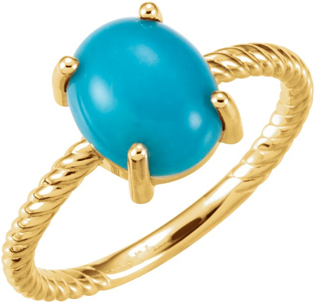 14K Gold Oval Natural Turquoise Cabochon Ring - Yellow Gold