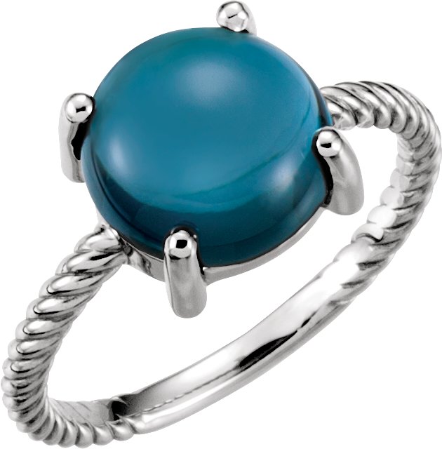 14K Gold Round Natural London Blue Topaz Cabochon Ring