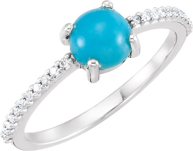 Platinum Oval Natural Turquoise & Natural Diamond Accented Cabochon Ring