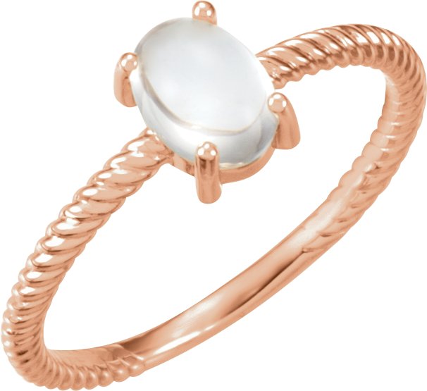 14K Gold Oval Natural Rainbow Moonstone Cabochon Ring - Rose Gold