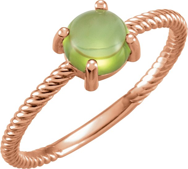 14K Gold Round Natural Peridot Cabochon Ring - Rose Gold