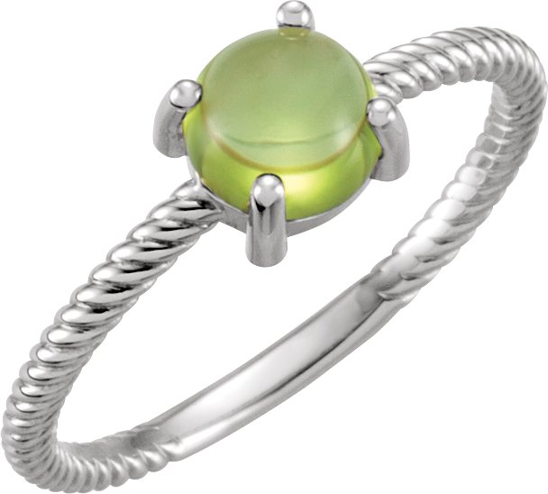 Platinum Round Natural Peridot Cabochon Ring
