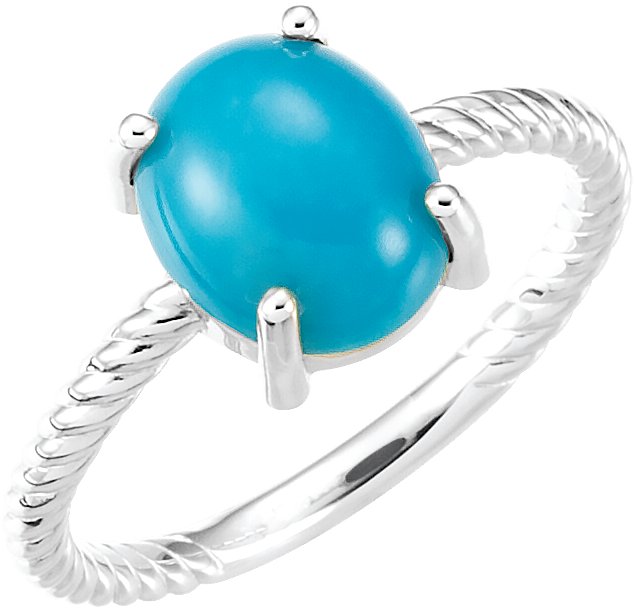 Platinum Oval Natural Turquoise Cabochon Ring