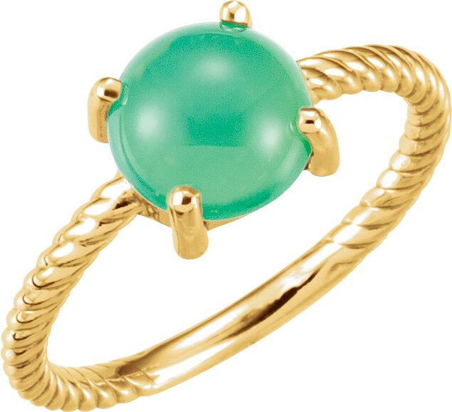 14K Gold Round Natural Green Chrysoprase Cabochon Ring – 8mm Stones - Yellow Gold