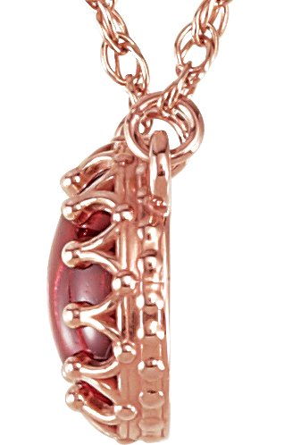 14K Gold Oval Natural Rhodolite Garnet Cabochon Crown Necklace