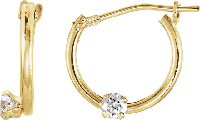 14K Gold Round White Cubic Zirconia Youth Accented Hoop Earrings - Yellow Gold