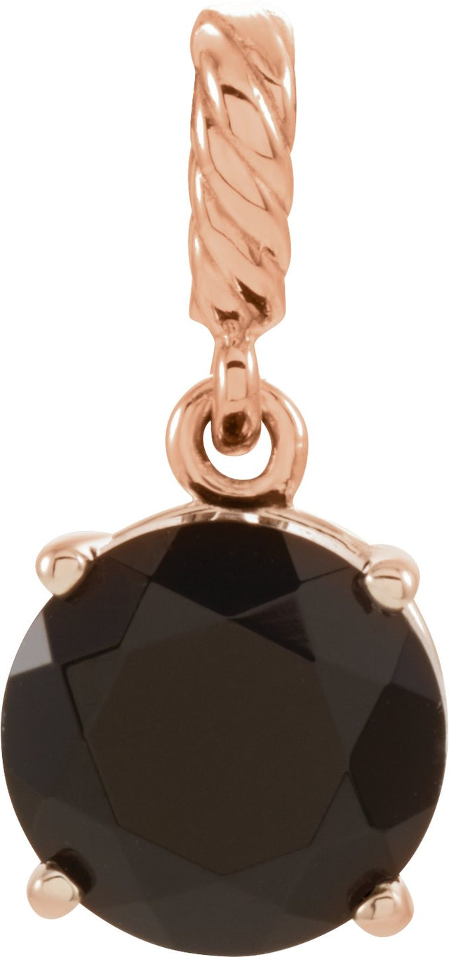 14K Gold Round Natural Black Onyx Rope Pendant - Rose Gold
