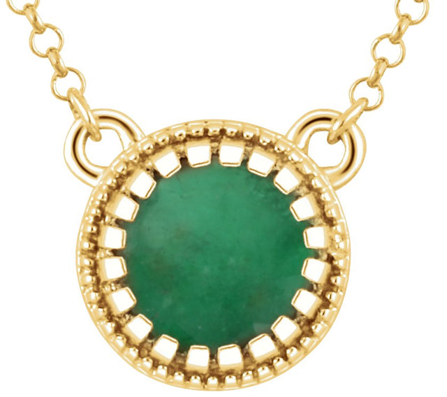 14K Gold Natural Emerald Milgrain Bezel-Set Birthstone Necklace