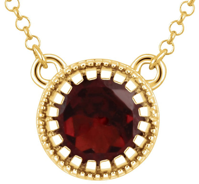 14K Gold Natural Mozambique Garnet Milgrain Bezel-Set Birthstone Necklace