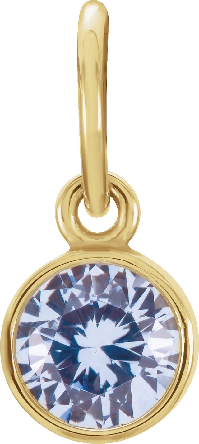 14K Gold Round Aquamarine Simulated Birthstone Pendant - Yellow Gold