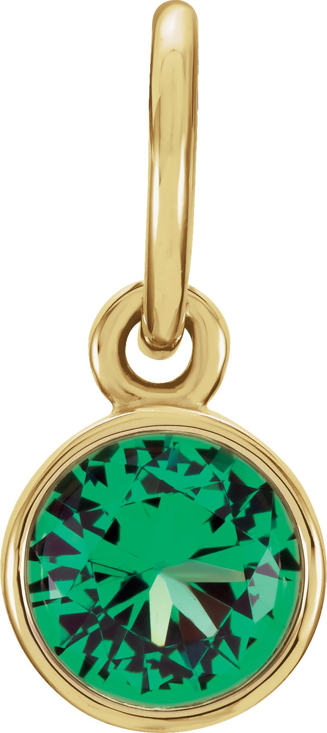 14K Gold Round Emerald Simulated Birthstone Pendant - Yellow Gold