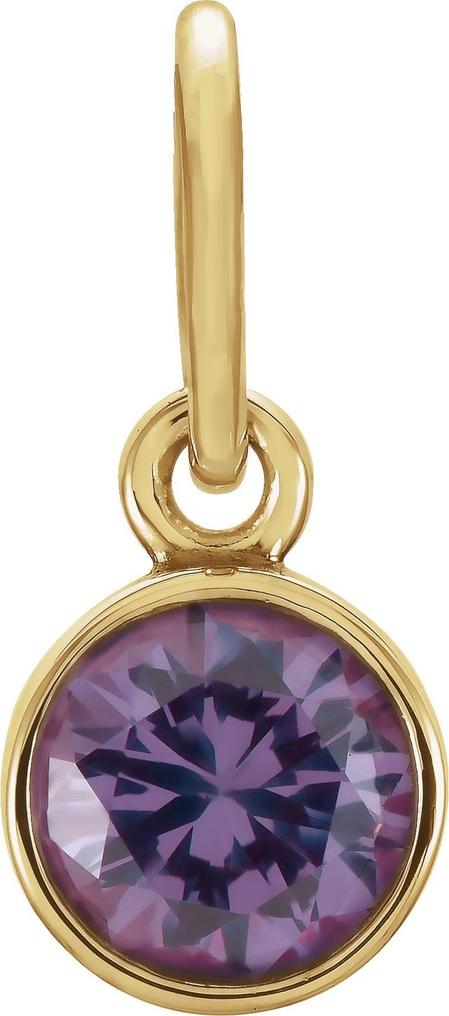 14K Gold Round Alexandrite Simulated Birthstone Pendant - Yellow Gold