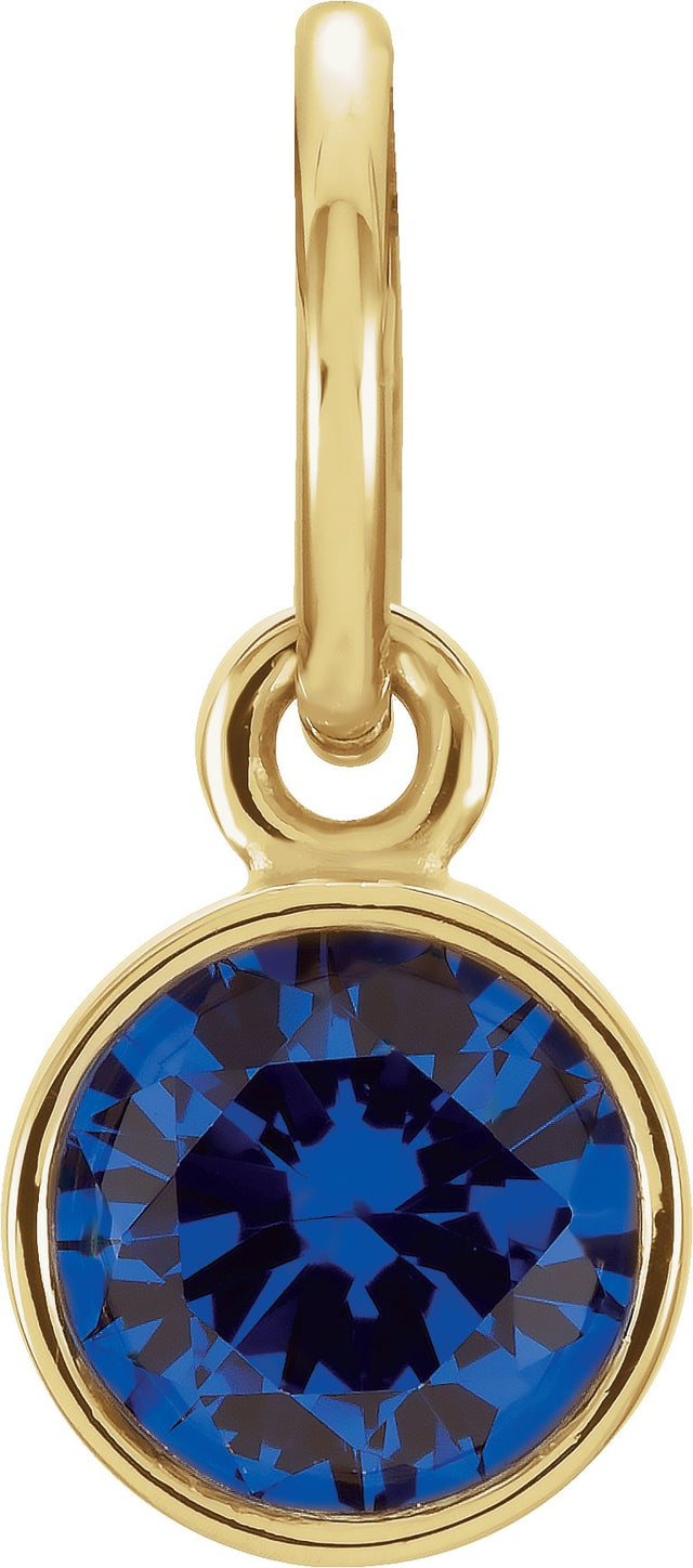 14K Gold Round Blue Sapphire Simulated Birthstone Pendant - Yellow Gold