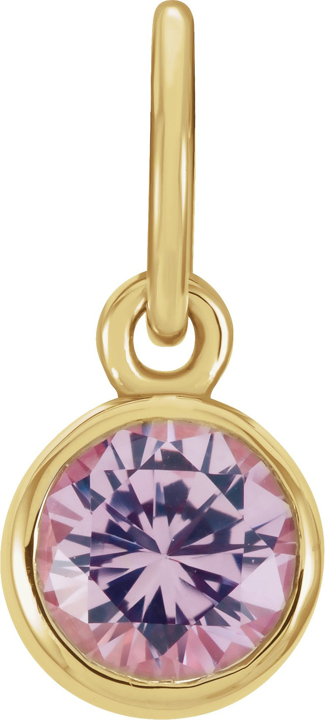 14K Gold Round Pink Tourmaline Simulated Birthstone Pendant - Yellow Gold