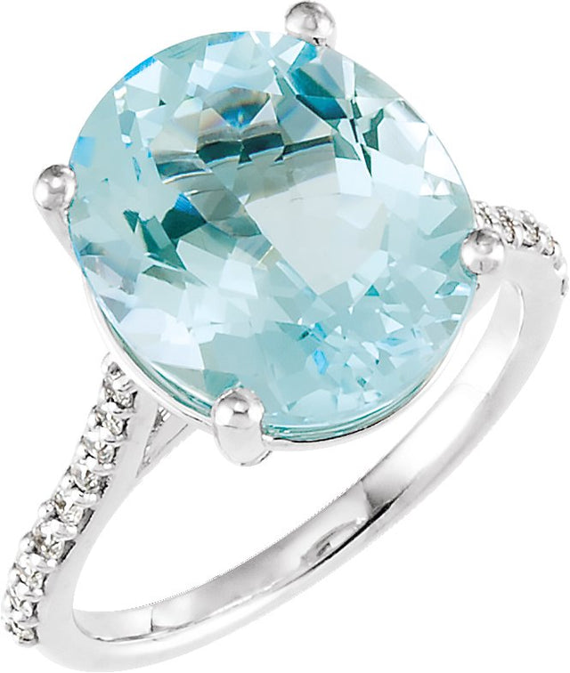 14K Gold Oval Natural Sky Blue Topaz & Natural Diamond Accented Ring - White Gold