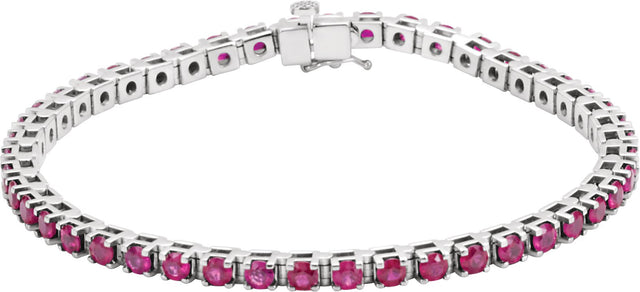 14K Gold Round Natural Ruby Line Bracelet – 3mm Stones - White Gold