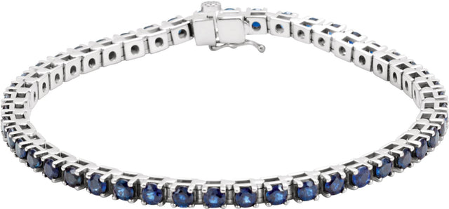 Platinum Round Natural Blue Sapphire Line Bracelet