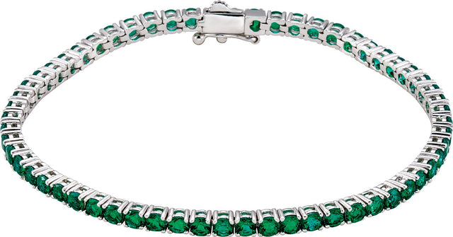 14K Gold Round Lab-Grown Emerald Line Bracelet – 3mm Stones