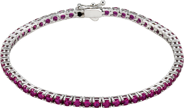 14K Gold Round Lab-Grown Ruby Line Bracelet – 3mm Stones