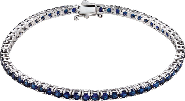 14K Gold Round Lab-Grown Blue Sapphire Line Bracelet – 3mm Stones
