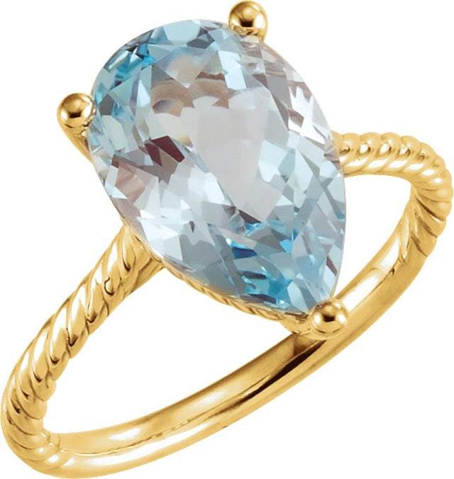 14K Gold Pear Natural Sky Blue Topaz Solitaire Ring – 14x9mm - Yellow Gold