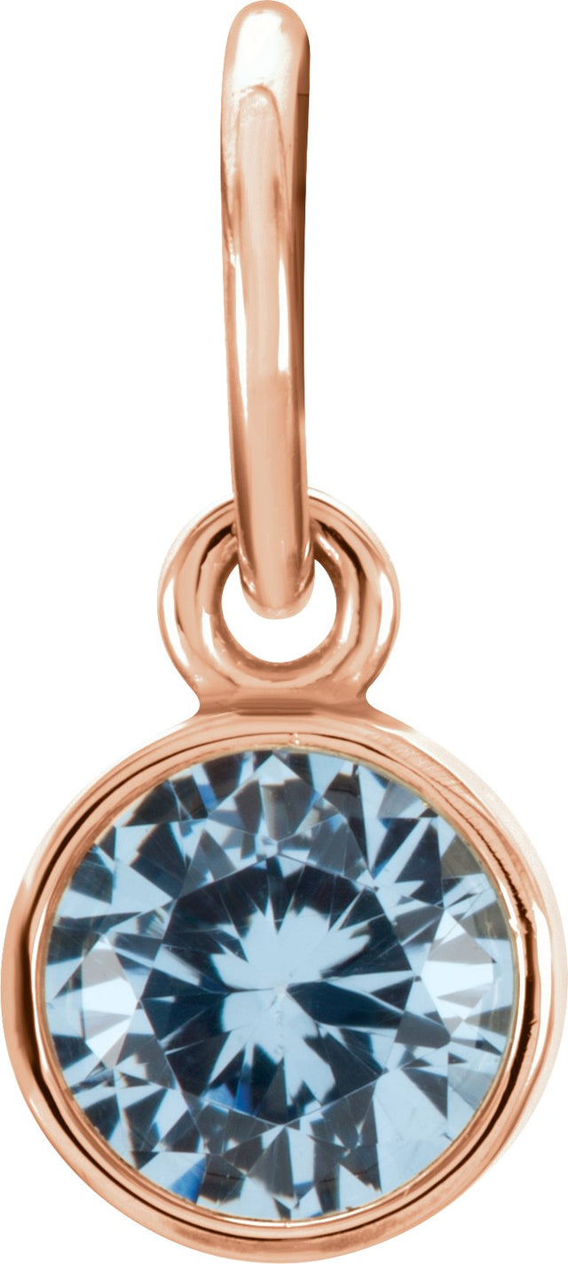 14K Gold Round Aquamarine Simulated Birthstone Pendant - Rose Gold