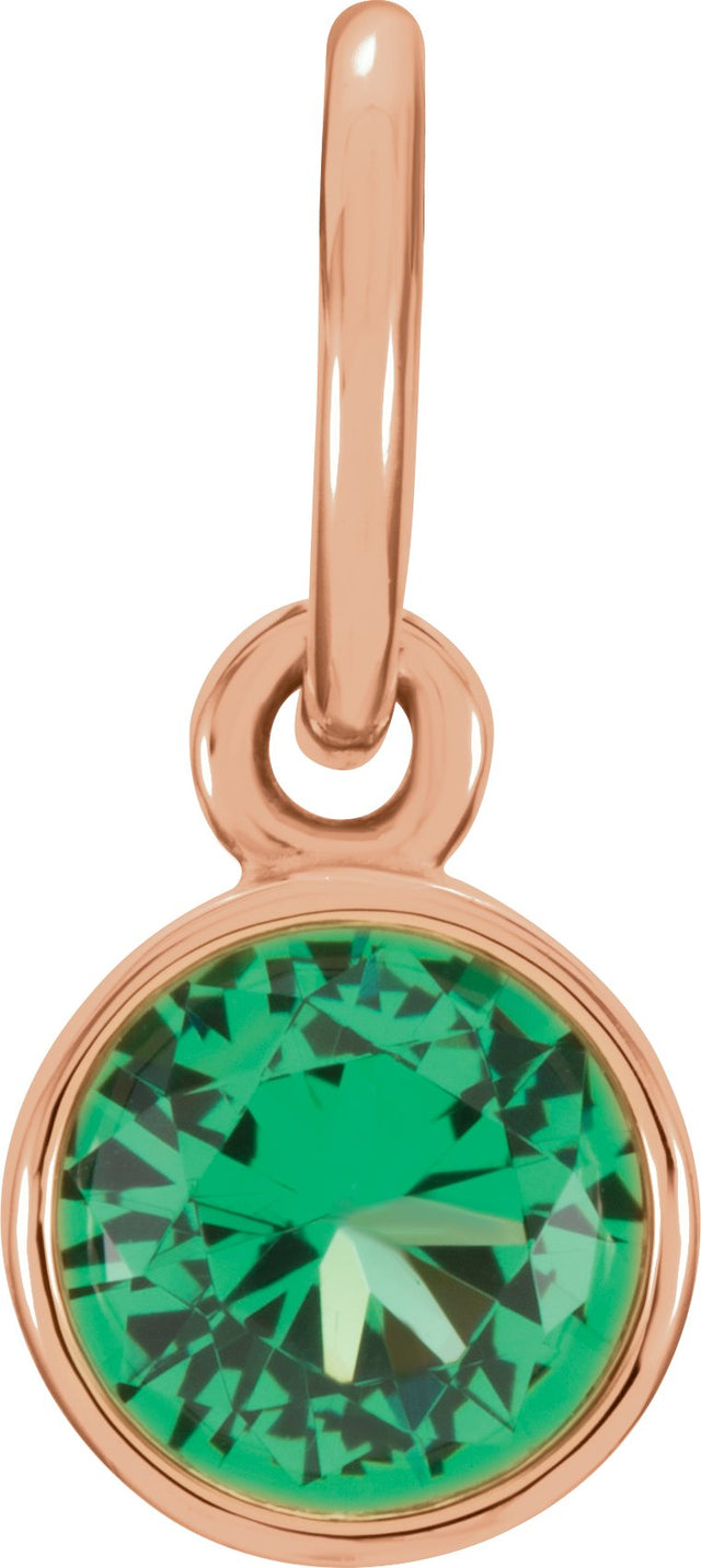 14K Gold Round Emerald Simulated Birthstone Pendant - Rose Gold