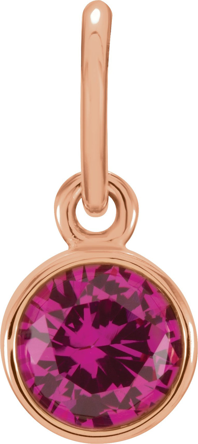 14K Gold Round Ruby Simulated Birthstone Pendant - Rose Gold