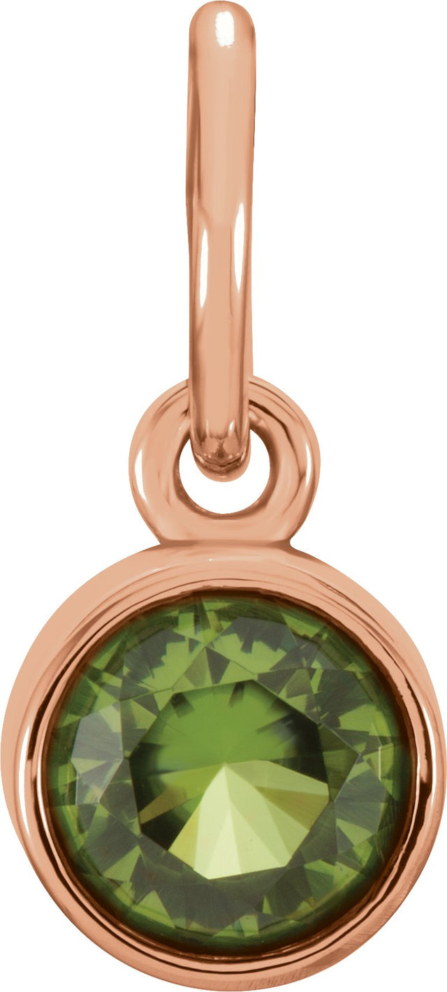 14K Gold Round Peridot Simulated Birthstone Pendant - Rose Gold
