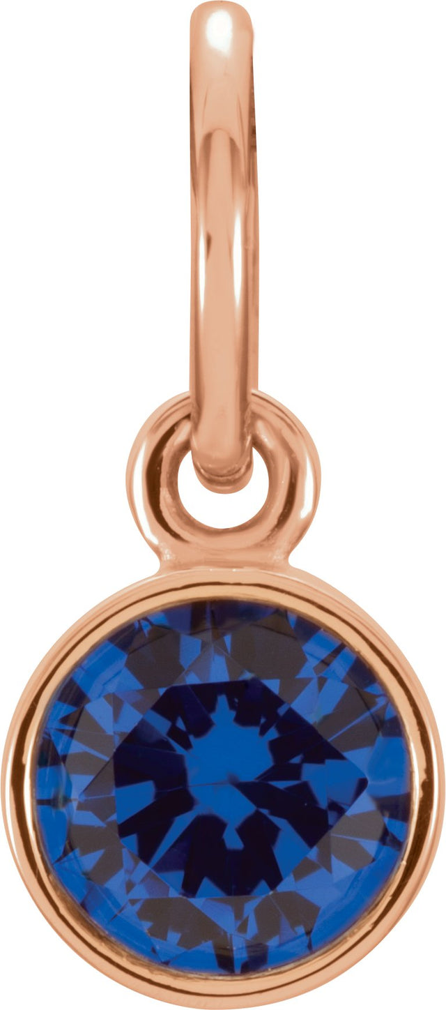14K Gold Round Blue Sapphire Simulated Birthstone Pendant - Rose Gold