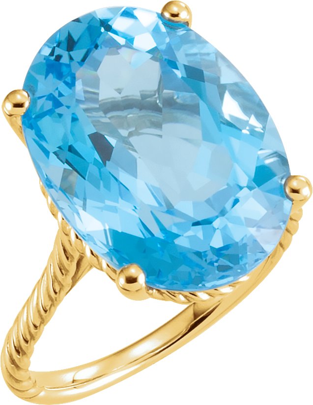 14K Gold Oval Natural Swiss Blue Topaz Rope Ring - Yellow Gold