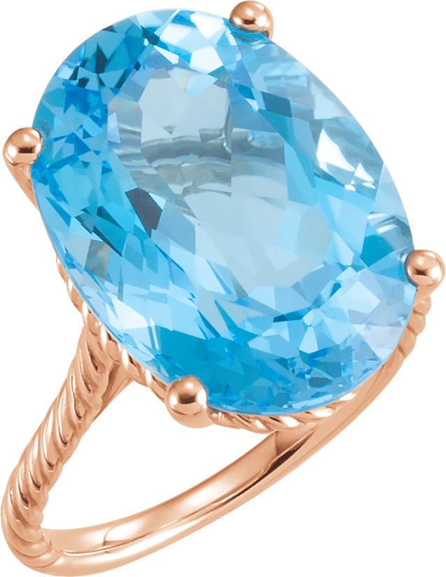 14K Gold Oval Natural Swiss Blue Topaz Rope Ring - Rose Gold