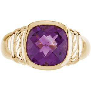 14K Gold Cushion Natural Amethyst Solitaire Ring