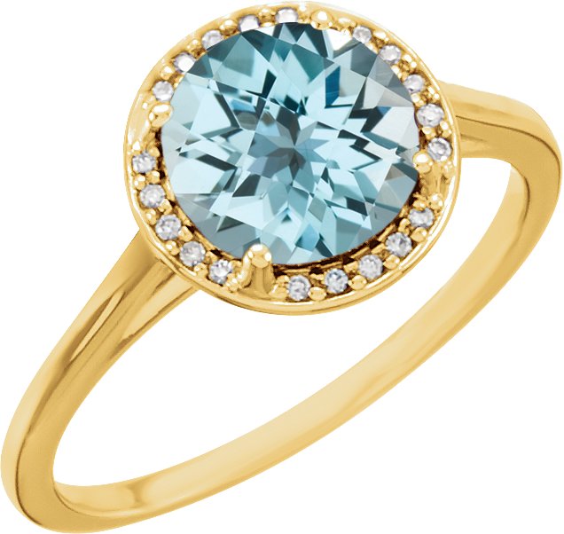 14K Gold Round Natural Sky Blue Topaz & Natural Diamond Halo-Style Ring – 8-10mm Stones - Yellow Gold