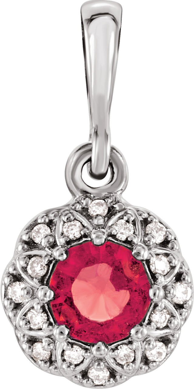 Platinum Round Natural Ruby Halo-Style Pendant – 0.04 CTW - view 2