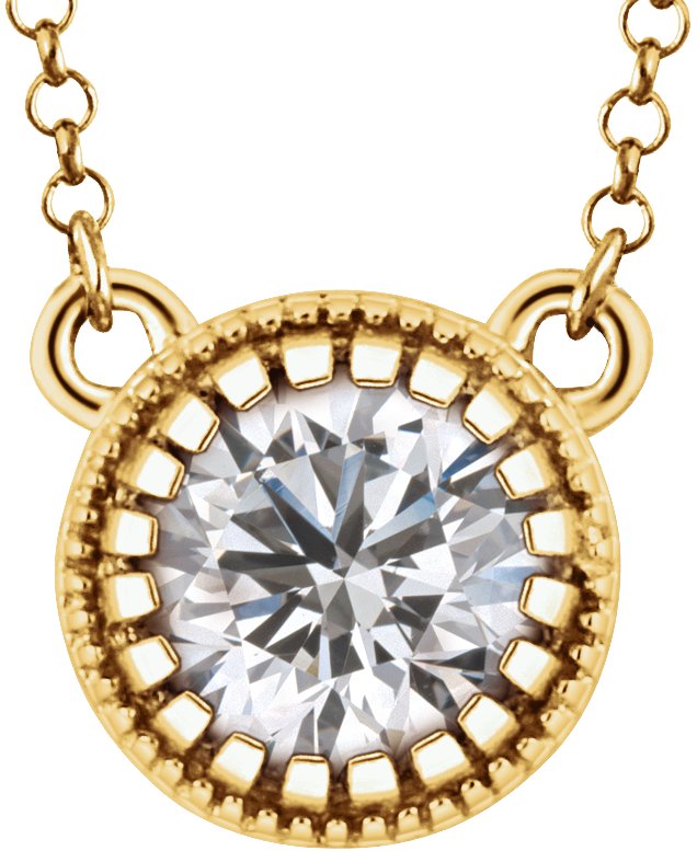 14K Gold Natural White Sapphire Milgrain Bezel-Set Birthstone Necklace - Yellow Gold