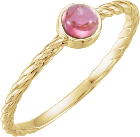 14K Gold Round Natural Pink Tourmaline Bezel-Set Rope Ring - Yellow Gold