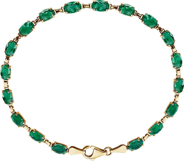 14K Gold Oval Lab-Grown Emerald Line Bracelet