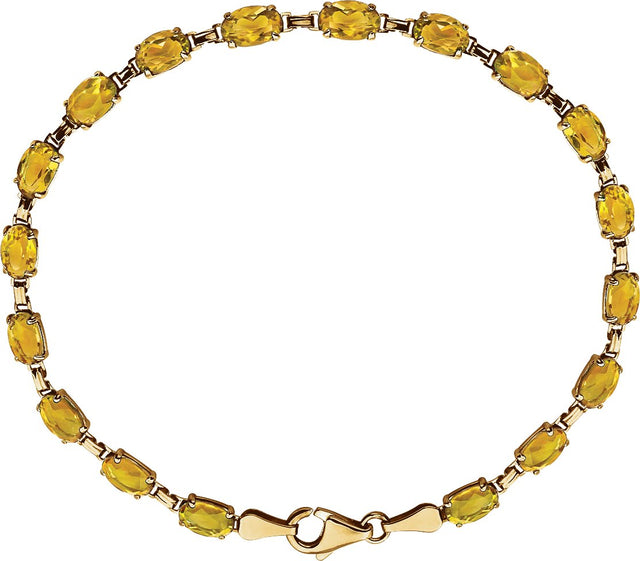 14K Gold Oval Natural Citrine Line Bracelet