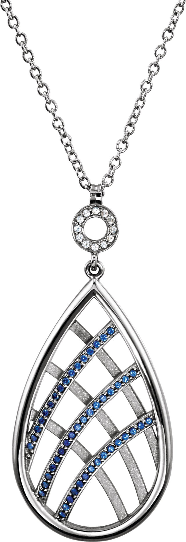 Platinum Round Natural Blue Sapphire & Natural White Sapphire Accented Necklace or Pendant
