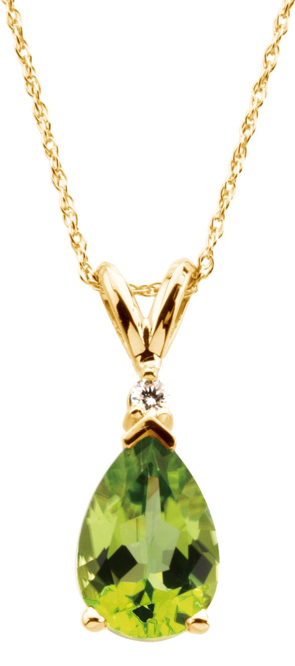 14K Gold Pear Natural Peridot & Natural Diamond Accented Necklace