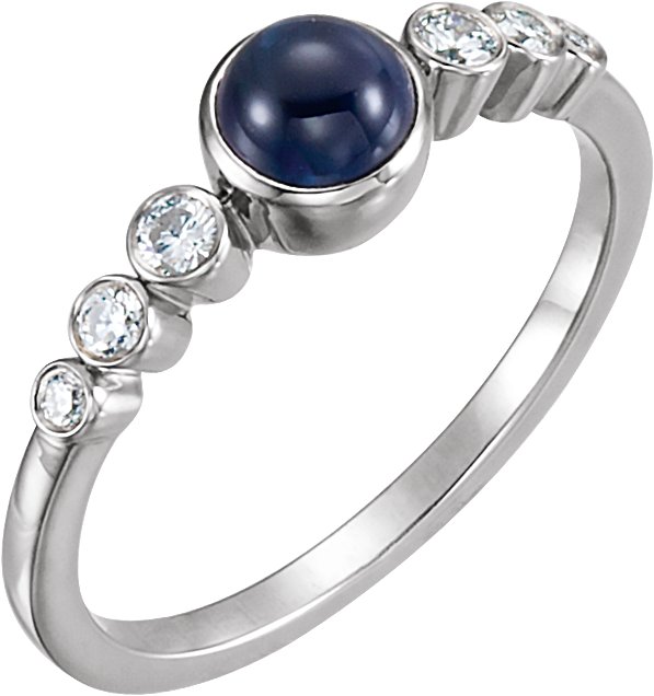 14K Gold Round Natural Blue Sapphire & Natural Diamond Bezel-Set Ring – 5mm Stones - White Gold