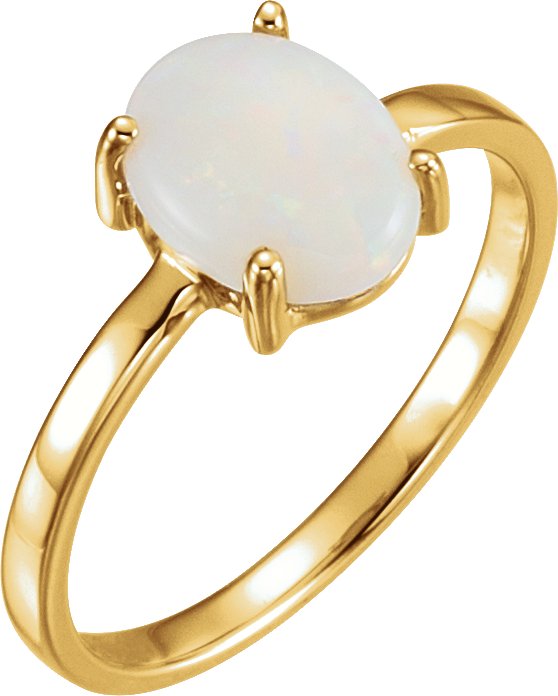 14K Gold Oval Natural Opal Cabochon Solitaire Ring - Yellow Gold