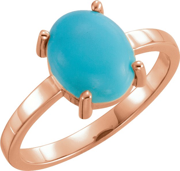 14K Gold Oval Natural Turquoise Cabochon Solitaire Ring - Rose Gold