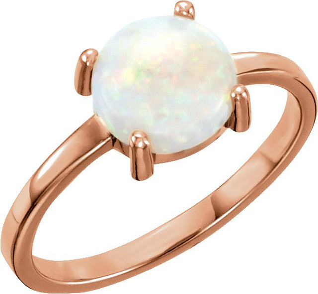14K Gold Oval Natural Opal Cabochon Solitaire Ring - Rose Gold