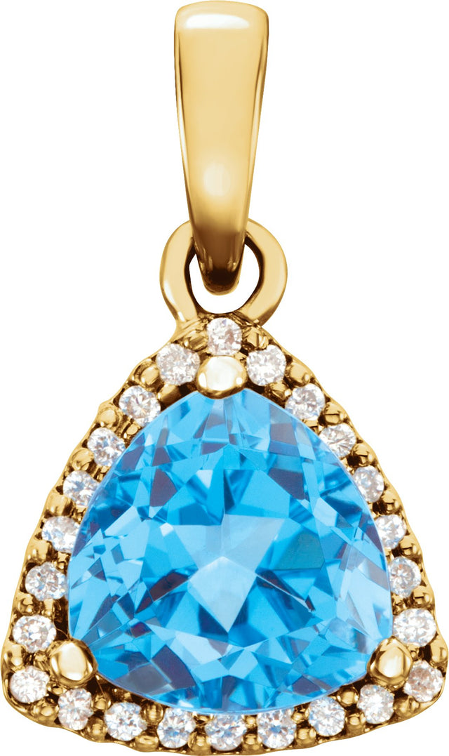 14K Gold Natural Swiss Blue Topaz & Natural Diamond Trillion Halo-Style Pendant - Yellow Gold