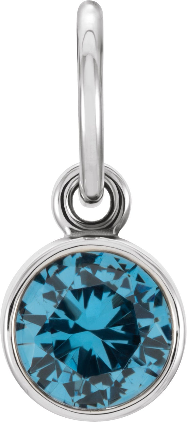 14K Gold Round Blue Zircon Simulated Birthstone Pendant - White Gold