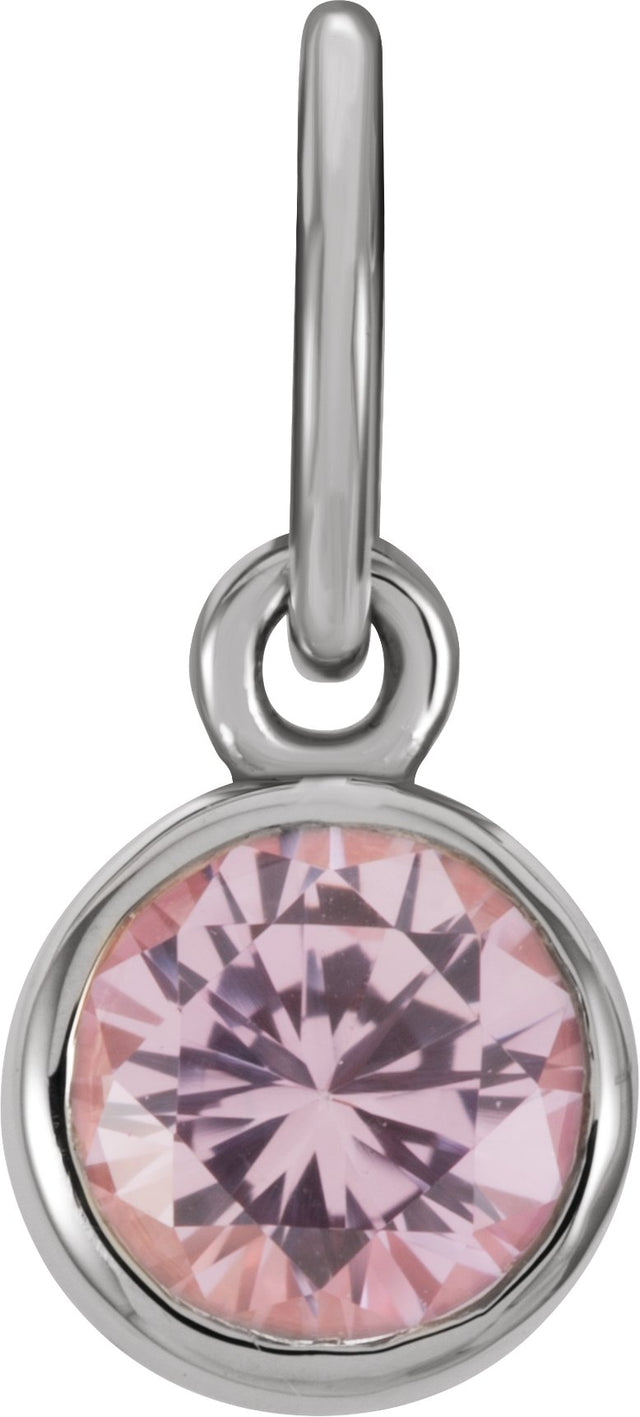 14K Gold Round Pink Tourmaline Simulated Birthstone Pendant - White Gold