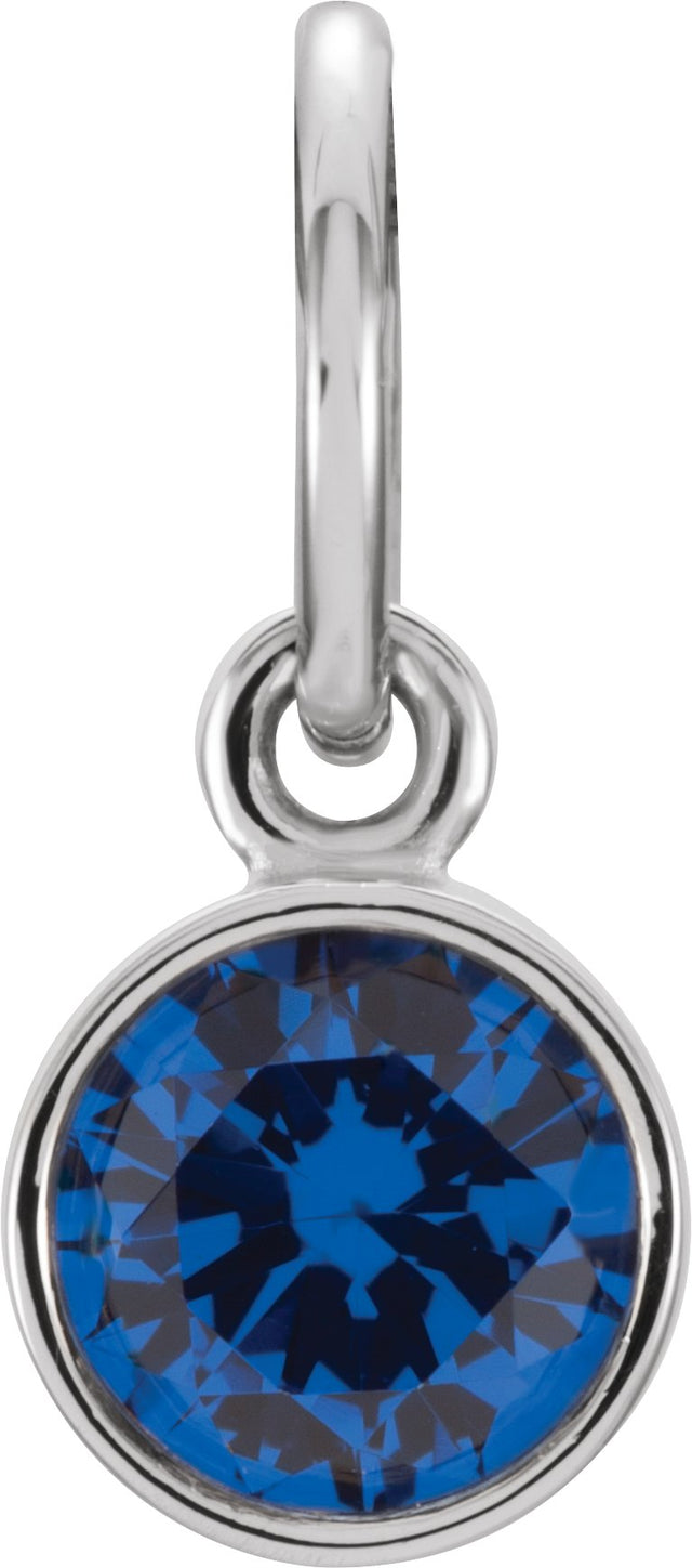 14K Gold Round Blue Sapphire Simulated Birthstone Pendant - White Gold